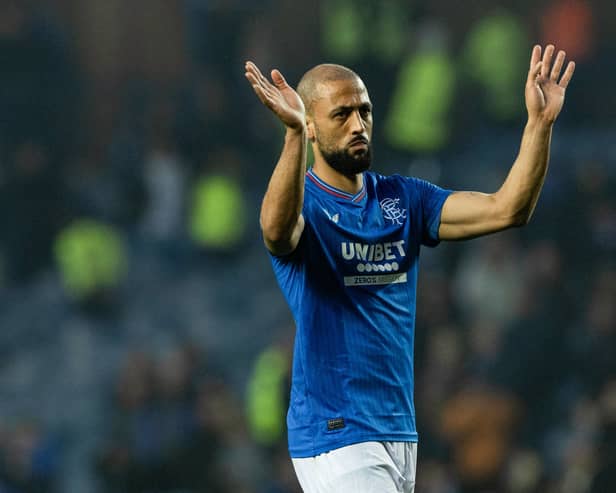 Kemar Roofe at full time after his final appearance for Rangers against Dundee at Ibrox on May 14, 2024. (Photo by Craig Williamson / SNS Group)