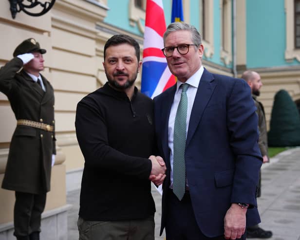 Prime Minister Sir Keir Starmer and Ukrainian President Volodymyr Zelensky arrive for their bilateral talks in Kyiv in January. Picture: Carl Court/PA Wire