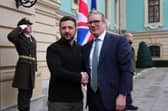 Prime Minister Sir Keir Starmer and Ukrainian President Volodymyr Zelensky arrive for their bilateral talks in Kyiv in January. Picture: Carl Court/PA Wire