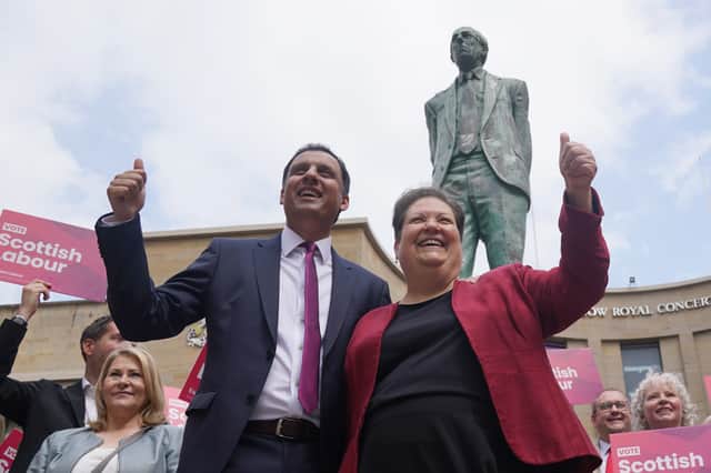 Anas Sarwar and deputy Scottish Labour leader Jackie Baillie, standing beside Donald Dewar's statue in Glasgow, should reminder people that Labour is the party of devolution (Picture: Andrew Milligan)