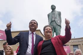 Anas Sarwar and deputy Scottish Labour leader Jackie Baillie, standing beside Donald Dewar's statue in Glasgow, should reminder people that Labour is the party of devolution (Picture: Andrew Milligan)