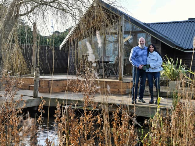 Omaze winner Daren Bell & his partner Claire at their £4.5m house in Norfolk. 