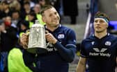 Scotland's Finn Russell poses with the Calcutta Cup after a fourth successive victory over England last year. (Photo by Ross Parker / SNS Group)