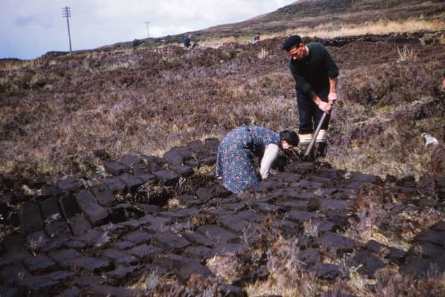 Cutting Peat near Edinbane, Isle of Skye, Scotland, c1960