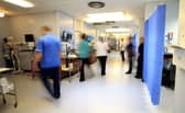 Staff on a NHS hospital ward. 