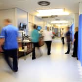 Staff on a NHS hospital ward. 