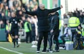 Hibs head coach David Gray celebrates at full time after the 2-1 win over Celtic at Easter Road. (Photo by Craig Foy / SNS Group)