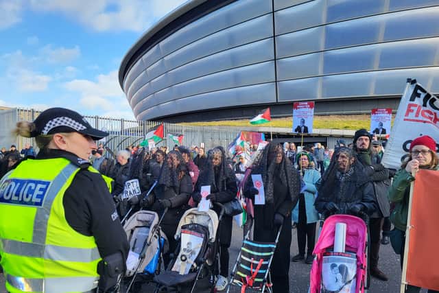Pro-Palestinian protestors outside the Scottish Labour Party conference.