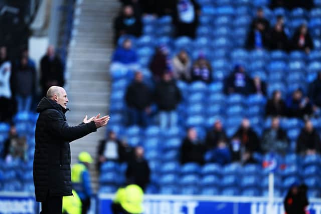 Philippe Clement on the touchline as the Ibrox stands empty during the 2-0 defeat to St Mirren. (Photo by Rob Casey / SNS Group)