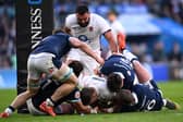 Tommy Freeman of England scores his team's first and only try during the Guinness Six Nations win over Scotland. (Photo by Laurence Griffiths/Getty Images)