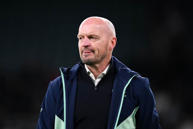 Gregor Townsend, head coach of Scotland, looks dejected after the team's defeat to England. (Photo by Laurence Griffiths/Getty Images)