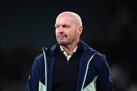 Gregor Townsend, head coach of Scotland, looks dejected after the team's defeat to England. (Photo by Laurence Griffiths/Getty Images)