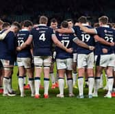 Scotland players after the Guinness Men's Six Nations defeat to England at the Allianz Stadium, London. Picture date: Saturday February 22, 2025.