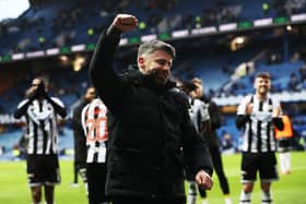 St Mirren manager Stephen Robinson celebrates at full-time after the 2-1 win over Rangers at Ibrox.  (Photo by Alan Harvey / SNS Group)