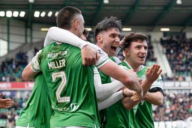 Hibs claimed a 2-1 win over Celtic at Easter Road.
