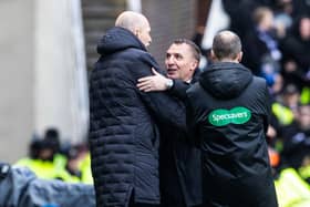 Celtic manager Brendan Rodgers with former Rangers boss Philippe Clement.