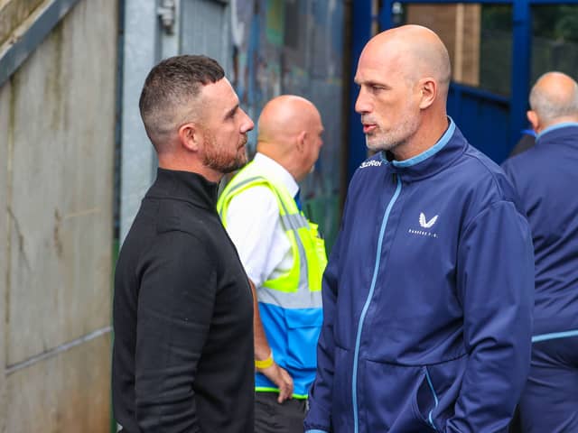 New Rangers interim manager Barry Ferguson speaks to former boss Philippe Clement in July last year before a friendly against Birmingham City. But who will be his permanent successor?