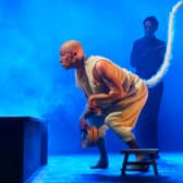 Sandy Grierson as the eponymous monkey with puppeteer Ailie Cohen in Vanishing Point-Kanagawa Arts Theatre's production of Confessions of A Shinagawa Monkey. 