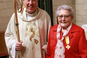 Chrissie O’Neil was presented with the medal by Bishop Brian McGee, the Bishop of the Diocese of Argyll, and the Isles