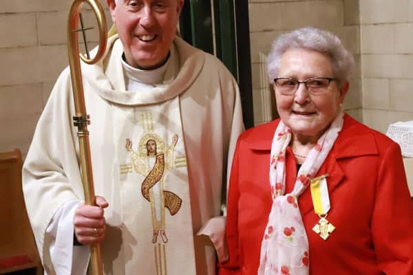 Chrissie O’Neil was presented with the medal by Bishop Brian McGee, the Bishop of the Diocese of Argyll, and the Isles