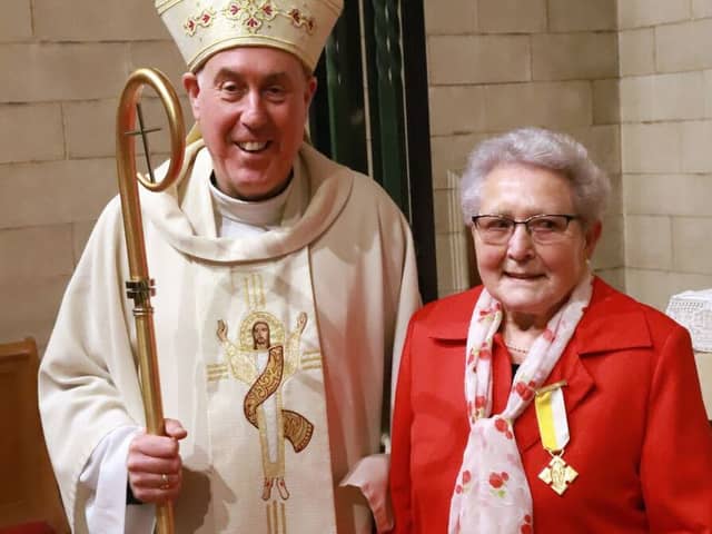 Chrissie O’Neil was presented with the medal by Bishop Brian McGee, the Bishop of the Diocese of Argyll, and the Isles