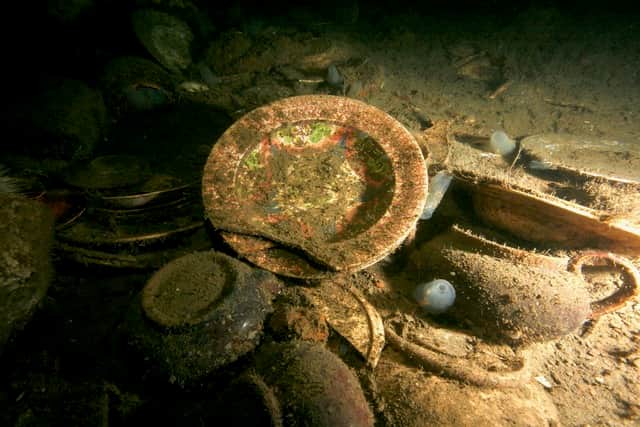 The crockery from the SS Eagle on the seabed where it fell 166 years ago. PIC: Naomi Watson.