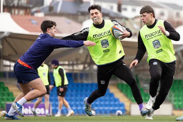 Adam Hastings back in training for Glasgow Warriors during a session at Scotstoun.