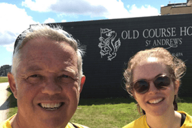 Alan Kilpatrick and his daughter taking part in the virtual Off the Beatson Track event in 2021