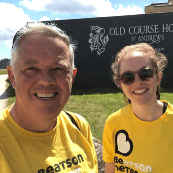 Alan Kilpatrick and his daughter taking part in the virtual Off the Beatson Track event in 2021