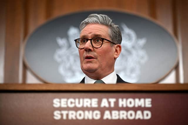 Prime Minister Sir Keir Starmer delivers a statement on defence spending in the Downing Street Briefing Room