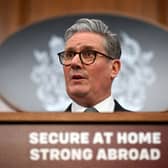 Prime Minister Sir Keir Starmer delivers a statement on defence spending in the Downing Street Briefing Room