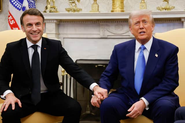 US President Donald Trump, right, meeting French President Emmanuel Macron in the Oval Office of the White House in Washington on Monday