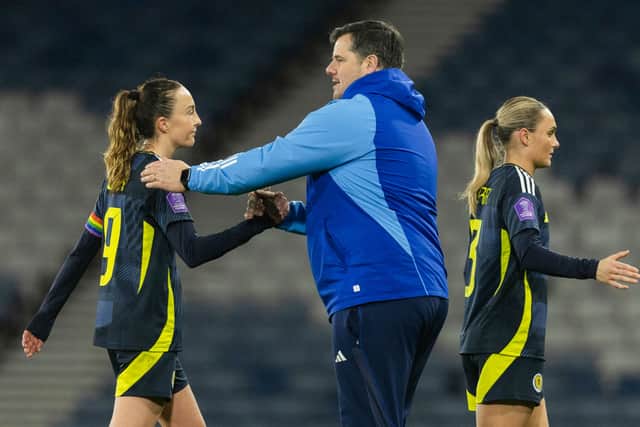 Scotland interim head coach Michael McArdle and Caroline Weir at full time.