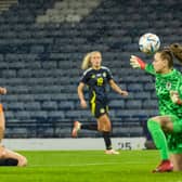 Scotland's Kirsty Hanson has a shot saved during a UEFA Womens Nations League A Group 1 match against Netherlands.
