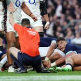 Referee Pierre Brousset awards a try for England's Tommy Freeman during the Guinness Men's Six Nations win over Scotland at Allianz Stadium, London. 