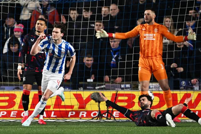 Kilmarnock's Joe Wright celebrates after scoring to make it 1-0 over Rangers. (Photo by Rob Casey / SNS Group)