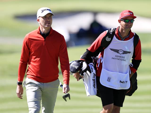 Kevin McAlpine pictured caddying for fellow Scot Martin Laird in 2021 in The Genesis Invitational at Riviera Country Club in Pacific Palisades, California 
