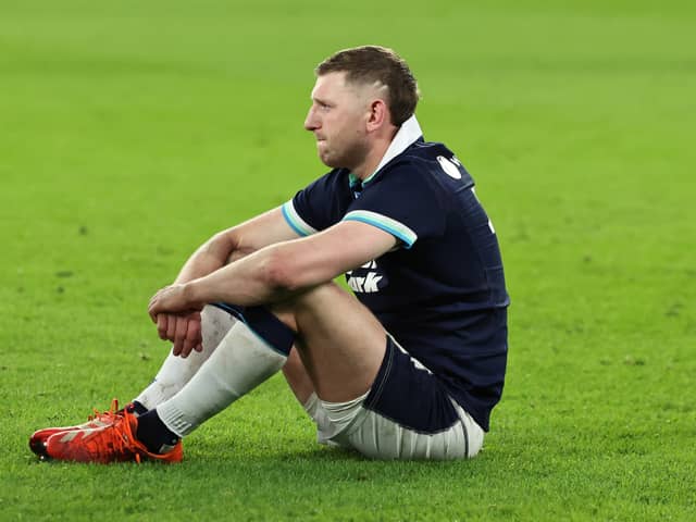 Scotland's Finn Russell at full time after the 16-15 defeat to England. (Photo by Ross MacDonald / SNS Group)
