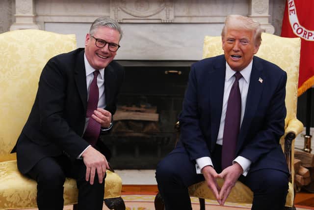 US President Donald Trump meeting Prime Minister Sir Keir Starmer in the Oval Office at the White House in Washington DC.