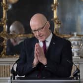 John Swinney speaks during the press conference at Bute House