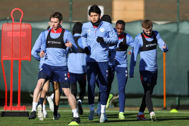 Hearts train ahead of facing Hibs.