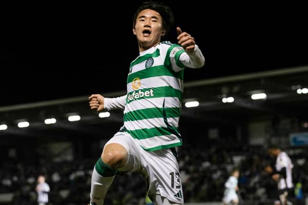 Yang Hjun-jun celebrates after Celtic's 5-2 triumph over St Mirren.