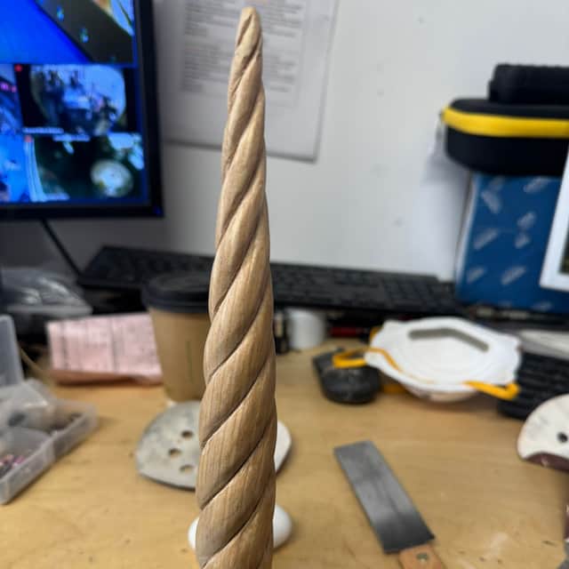 A newly sculpted horn for one of the unicorn sculptures on Edinburgh's Scotch Whisky Experience for their restoration