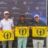 England’s Marco Penge and South African duo Dylan Naidoo and Darren Fichardt celebrate securing spots in the 153rd Open at Royal Portrush