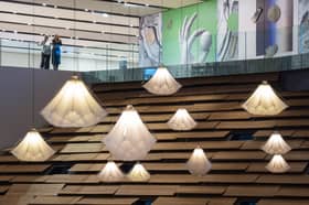 Shylights, a new art installation at the V&A Dundee, made of large moving sculptures suspended from the ceiling in V&A Dundee's lower hall. 