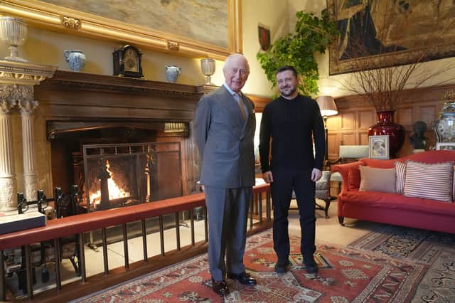 The King meeting Ukrainian President Volodymyr Zelensky at the Sandringham Estate in Norfolk on Sunday.