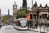 A tram on Princes Street in Edinburgh