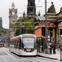 A tram on Princes Street in Edinburgh