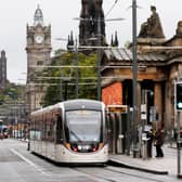 A tram on Princes Street in Edinburgh