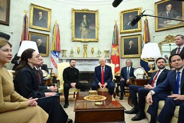 US President Donald Trump and Ukraine's President Volodymyr Zelensky in the Oval Office during the meeting that descended into acrimony 